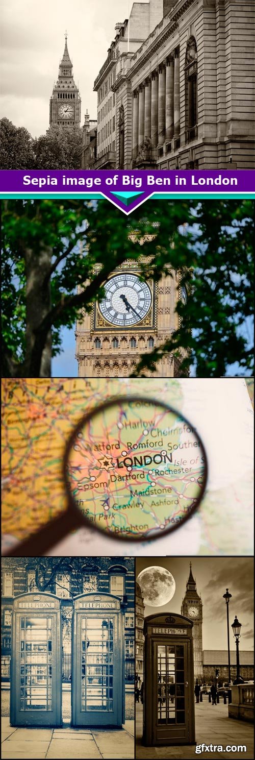 Sepia image of Big Ben in London 5x JPEG