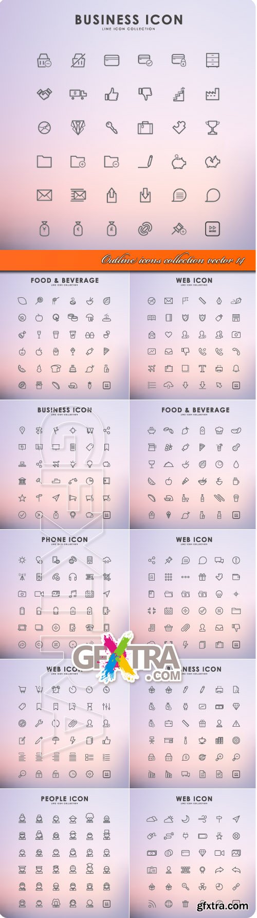 Outline icons collection vector 14