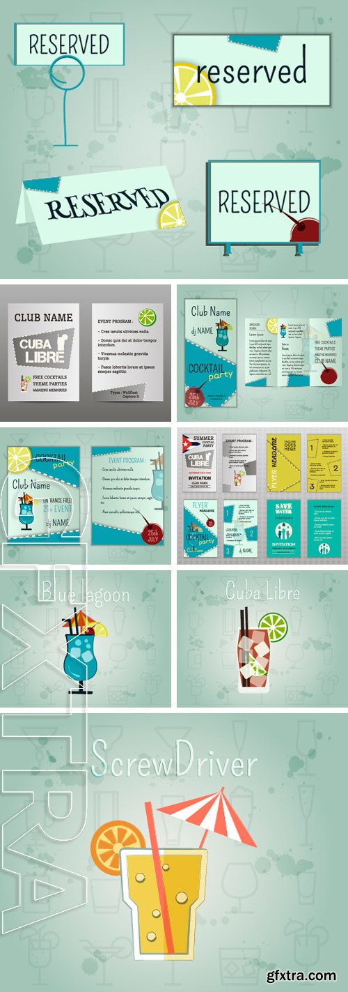 Stock Vectors - Summer cocktail party flyer layout template . Fresh Modern design for cocktail bar or restaurant. Isolated on unusual background. Vector illustration