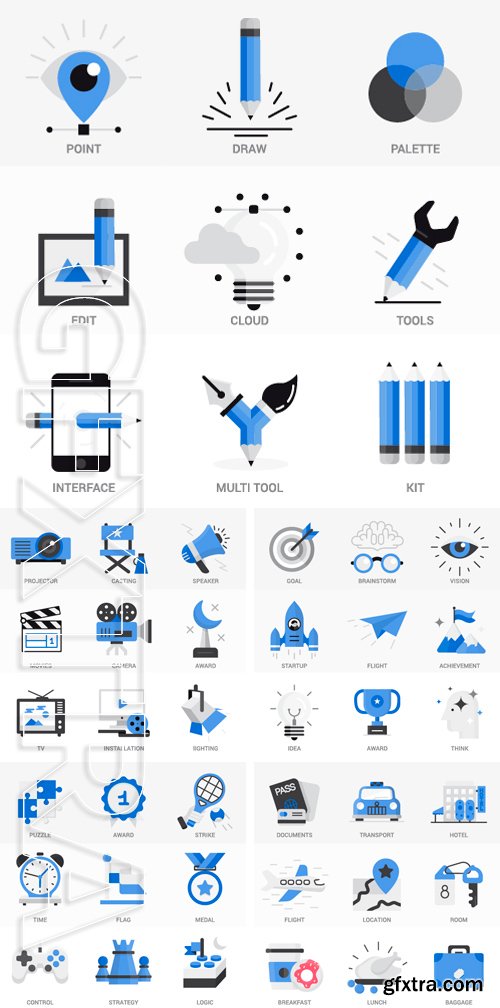 Stock Vectors - Flat Icons Set . Post Production, Collection. Isolated Objects in a Modern Style for Your Design