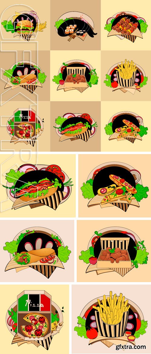 Stock Vectors - Set of illustrations. The fast-food meals