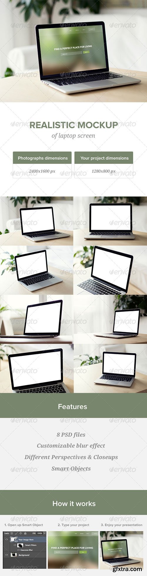 GraphicRiver - Realistic Laptop Screen Mockup - 8 PSD files