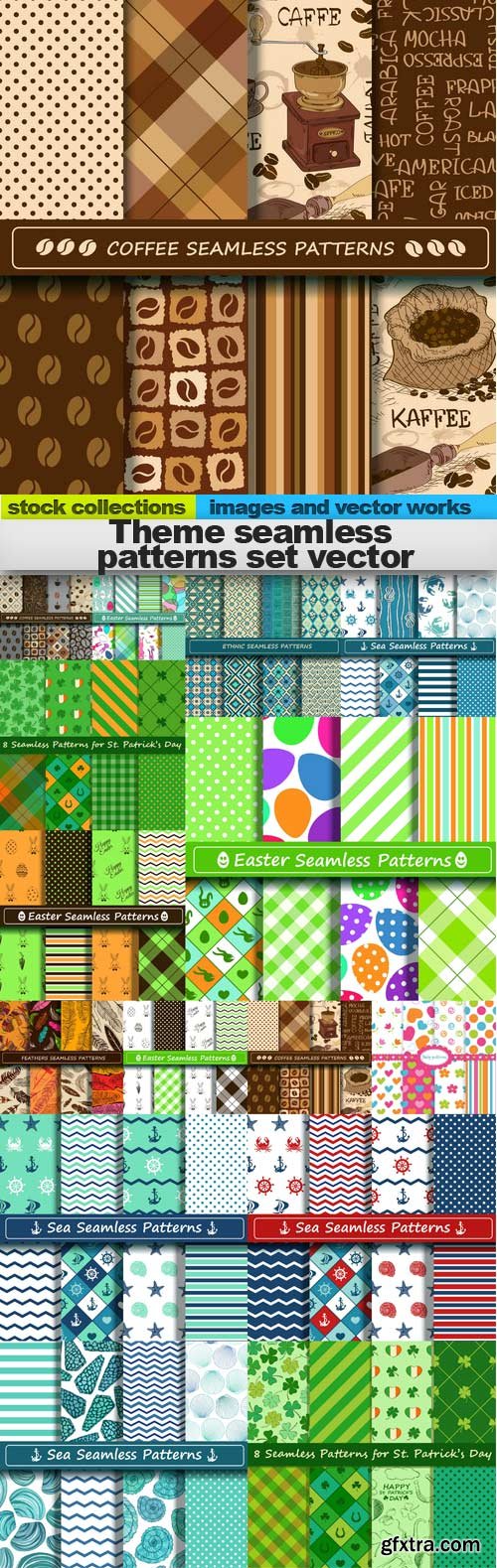 Theme seamless patterns set vector, 15 x EPS