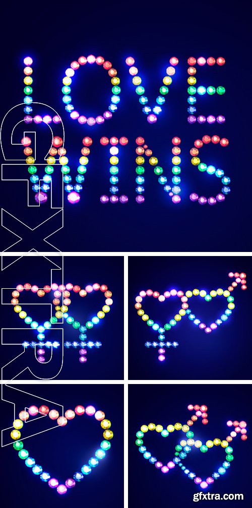 Stock Vectors - Vector illustration bright inscription Love wins made of rainbow crystals isolated on dark blue background