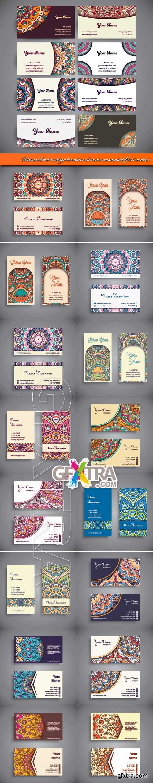 Business Card vintage decorative elements ornamental floral vector 2