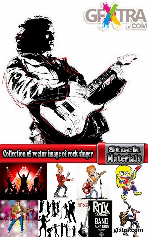 Collection of vector image of rock singer live guitar microphone rocker 25 Eps
