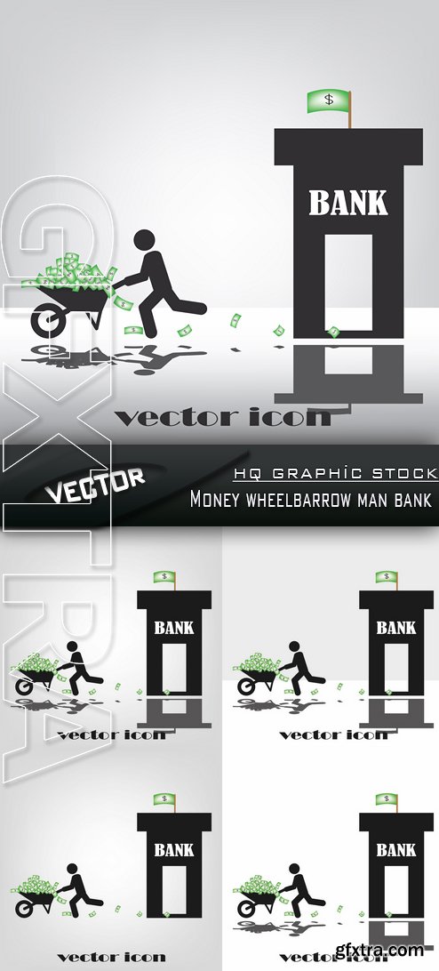 Stock Vector - Money wheelbarrow man bank