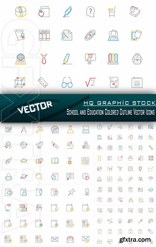 Stock Vector - School and Education Colored Outline Vector Icons