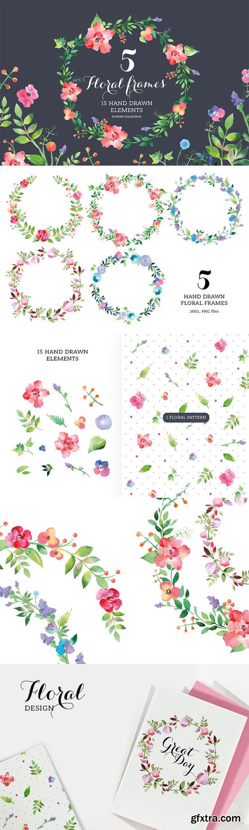 Set of watercolour Floral Frames - CM 65547