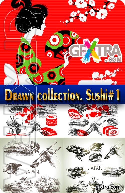 Hand drawn collection. Sushi #1 - Stock Vector