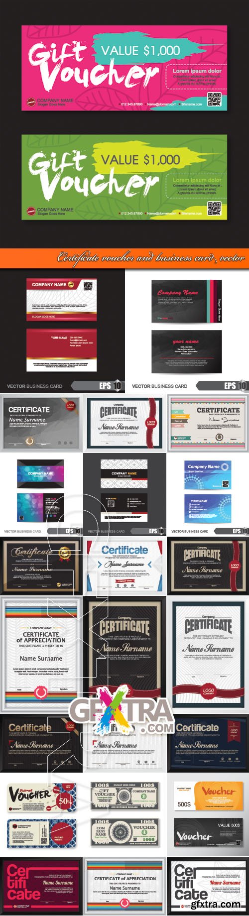 Certificate voucher and business card vector