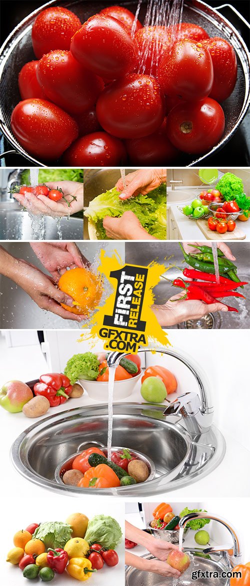 Stock Photos - Wash fruits and vegetables in the kitchen