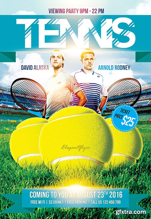 Tennis Game Flyer PSD Template + Facebook Cover