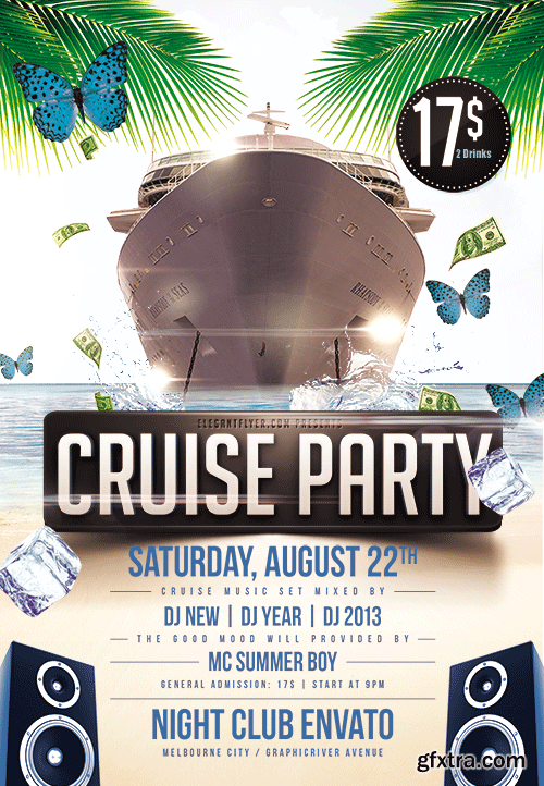 Cruise Party Flyer PSD Template + Facebook Cover