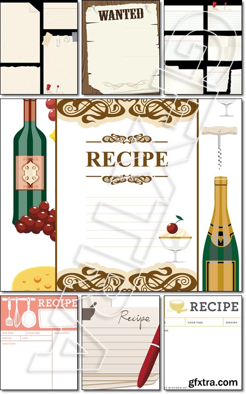 Group of Recipe and Index Cards - Vector