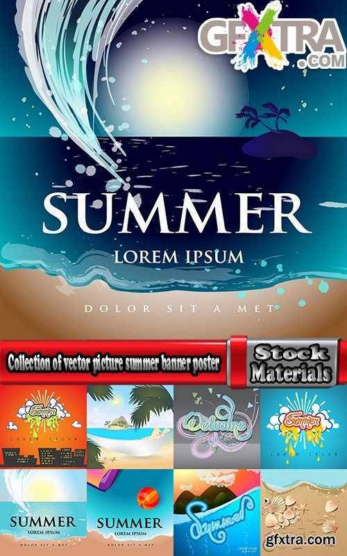 Collection of vector picture summer banner poster flyer beach sunshine sea holiday vacation 25 Eps
