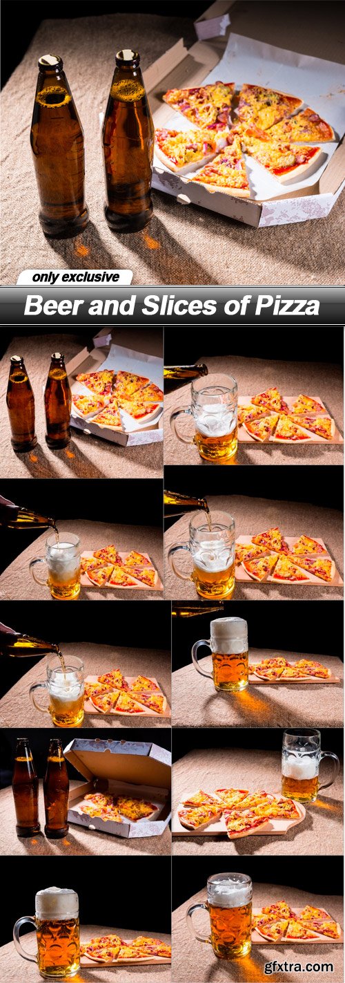 Beer and Slices of Pizza - 10 UHQ JPEG