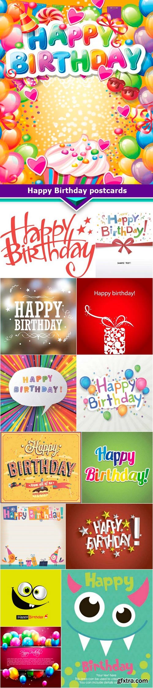 Happy Birthday postcards 14x EPS