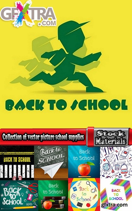 Collection of vector picture school supplies flyer poster banner stationery pencil line 25 EPS
