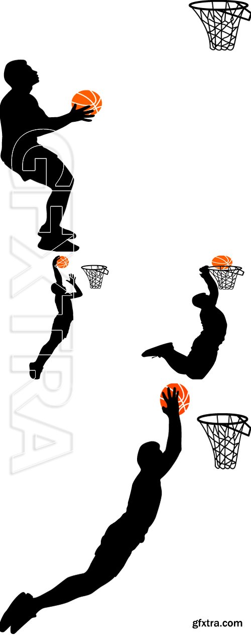 Stock Vectors - Black silhouettes of men playing basketball on a white background. Vector illustration
