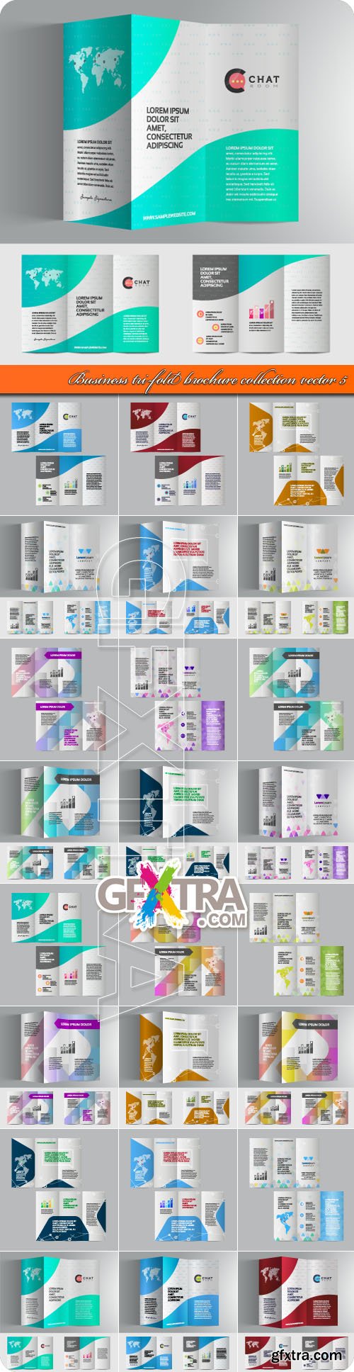 Business tri-fold brochure collection vector 5
