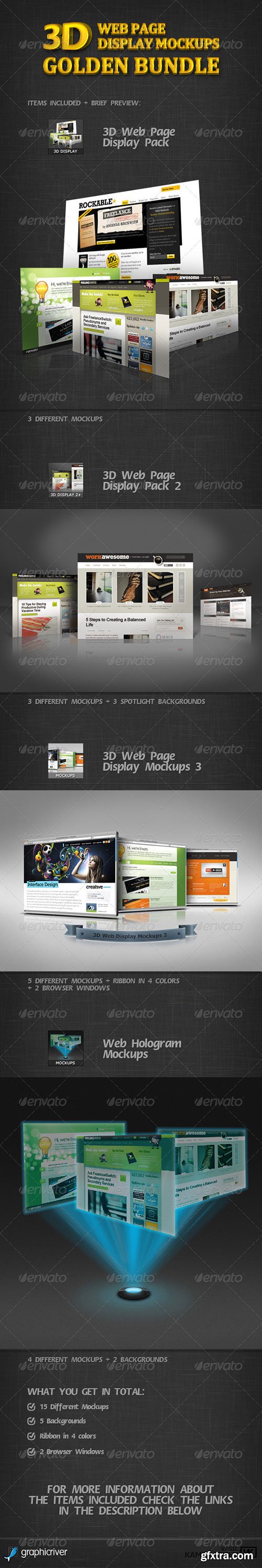 GraphicRiver - 3D Web Page Display Mockups Golden Bundle