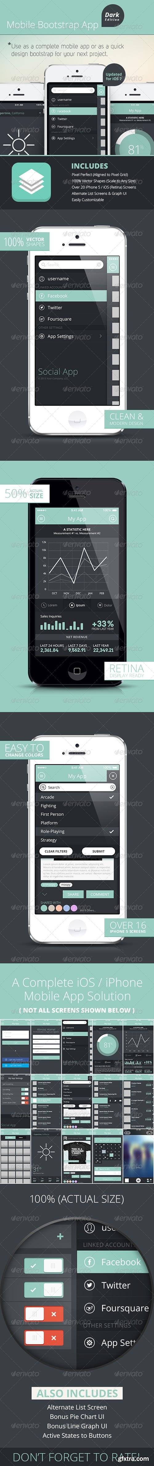 GraphicRiver - Bootstrap Mobile Phone - UI - iPhone iOS App Dark