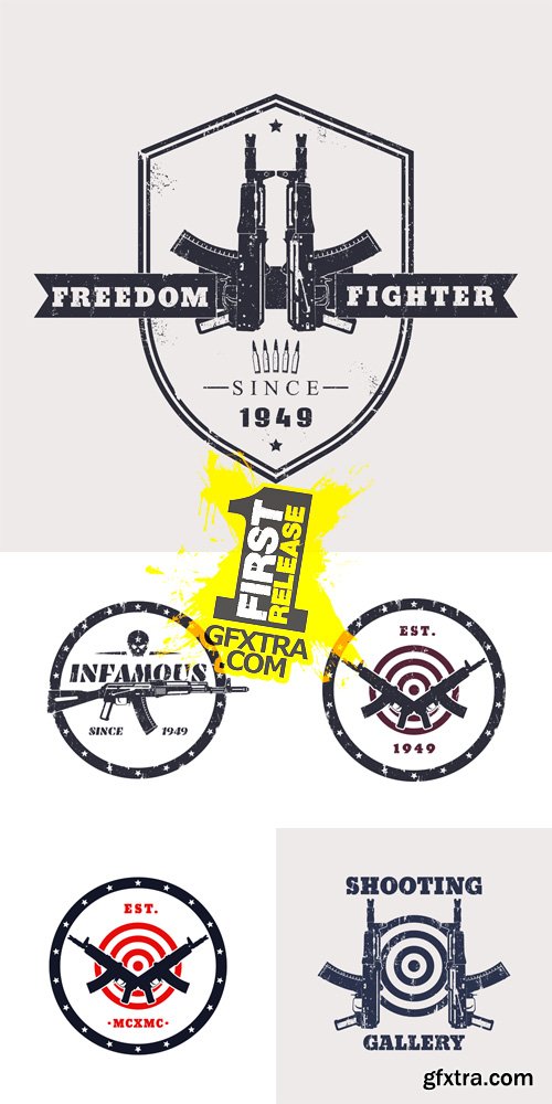 Freedom Fighter Grunge T-Shirt Design Vector Set