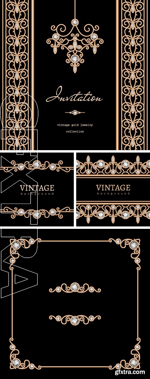Stock Vectors - Vintage gold background, vector square jewelry frame on black