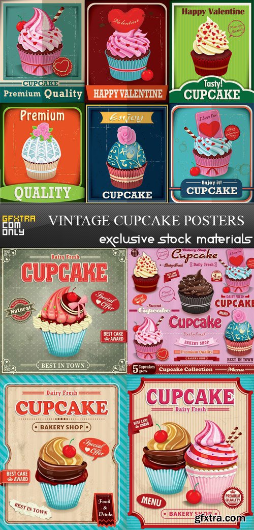 Vintage Cupcake Posters 5xEPS