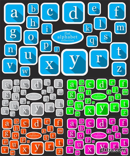 Colored Flat Alphabet Icon Vector Set