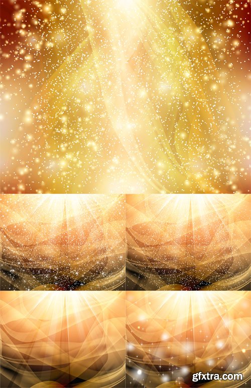 5 Golden Light Backgrounds Vector Set