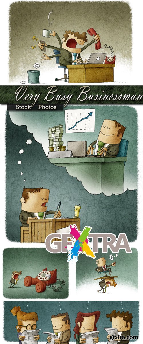 Illustrations - Very busy Businessman