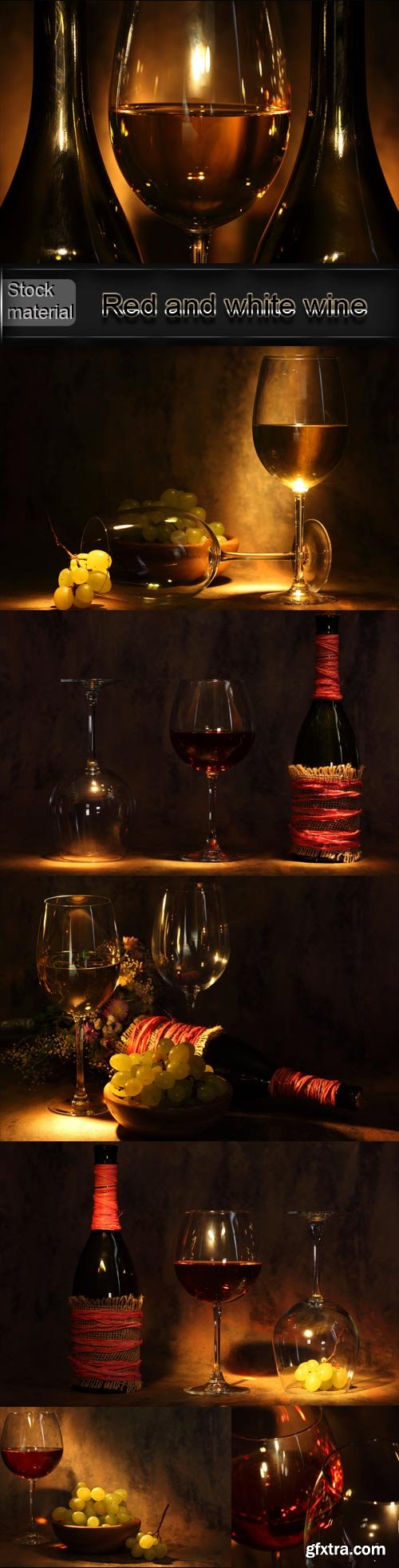 Red and white wine in bottles and glasses