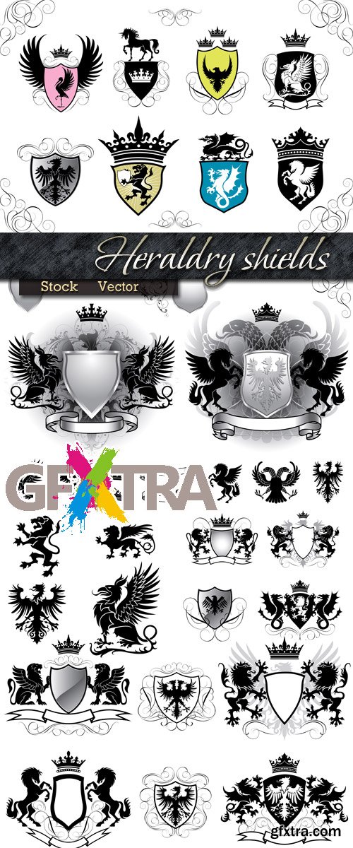 Heraldry in Vector - Shchits an engraving of lion, dragon