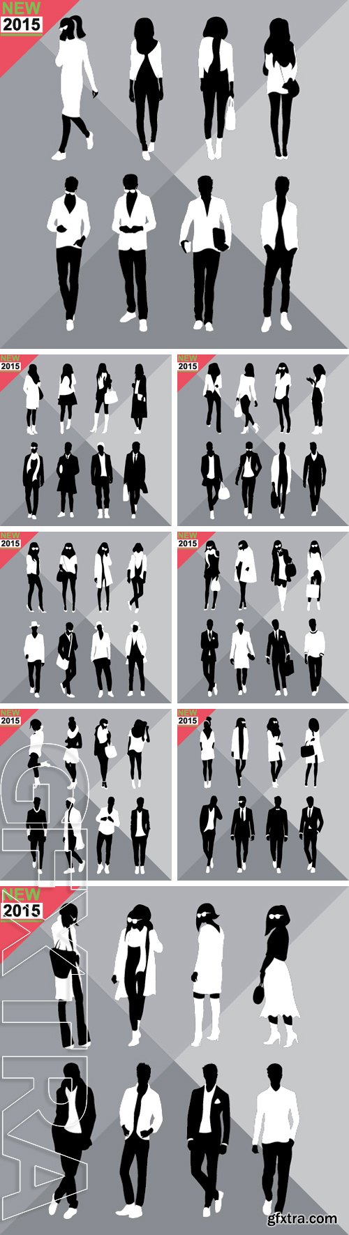 Stock Vectors - Set of men and women black silhouettes, editable