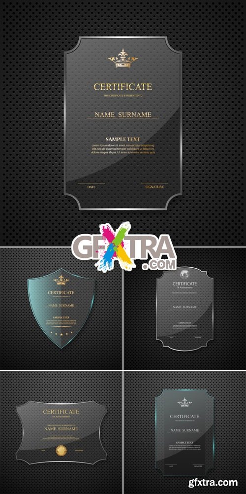 Certificate Templates on Glass Frame Vector