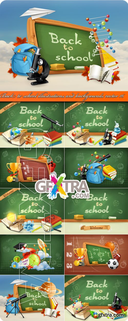 Back to School Illustrations & Backgrounds Vector #16, 11xEPS