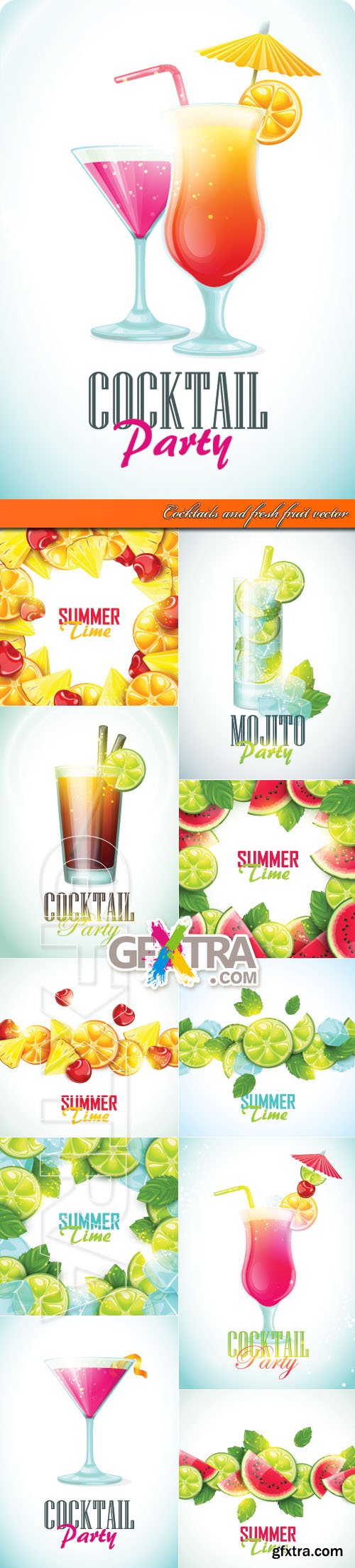 Cocktails and fresh fruit vector
