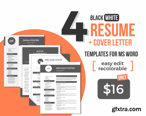 CM - Black white Word resume bundle 334123