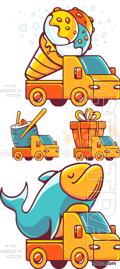 Stock Vectors - Vector colorful illustration of red car takes great yellow ice cream on white background