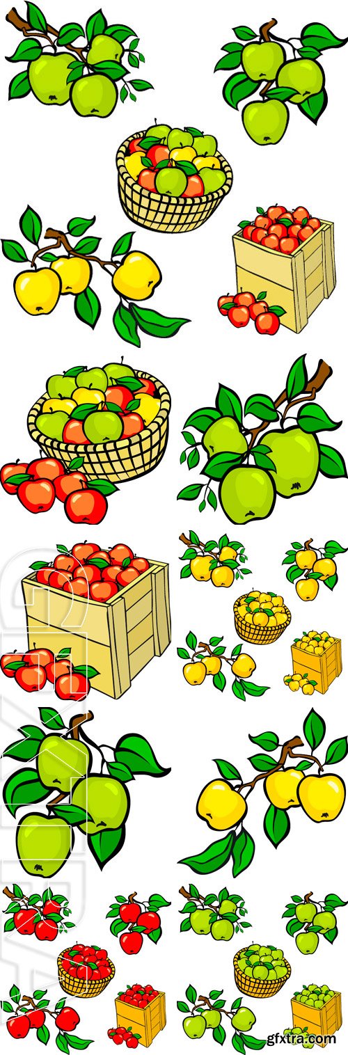 Stock Vectors - Vintage colorful apple harvest set. Fully editable vector art