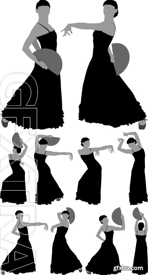 Stock Vectors - Two silhouettes of female flamenco dancer on the white background for your design