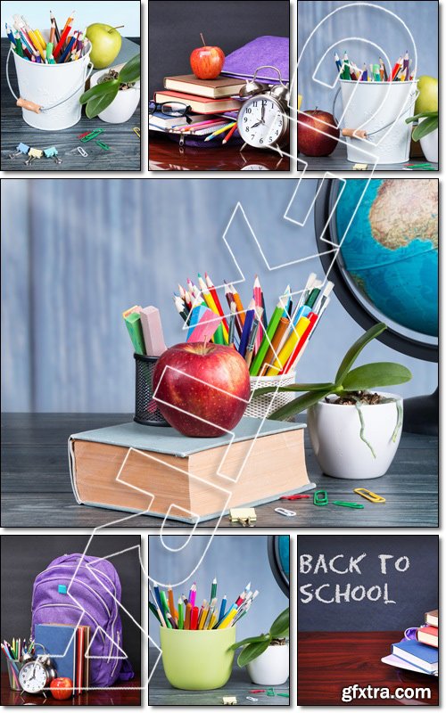 Group of school supplies, back to school concept - Stock photo
