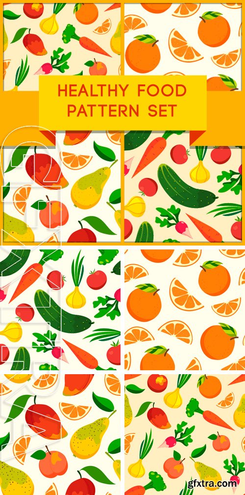 Stock Vectors - Healthy food pattern set. Fruit & vegetables backgrounds, seamless vector wrapping