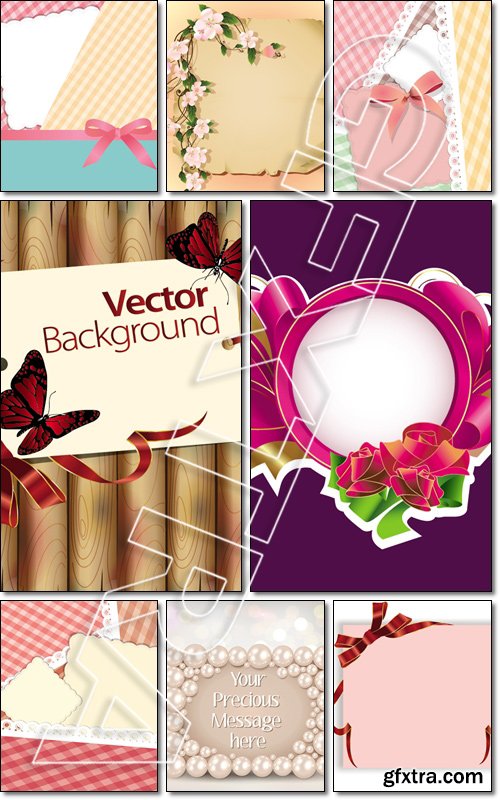 Wooden background with ribbon, butterflies and invitation card - Vector