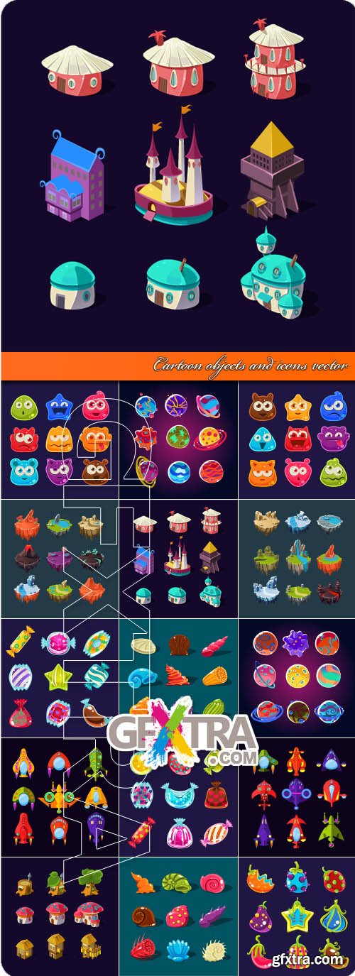 Cartoon objects and icons vector