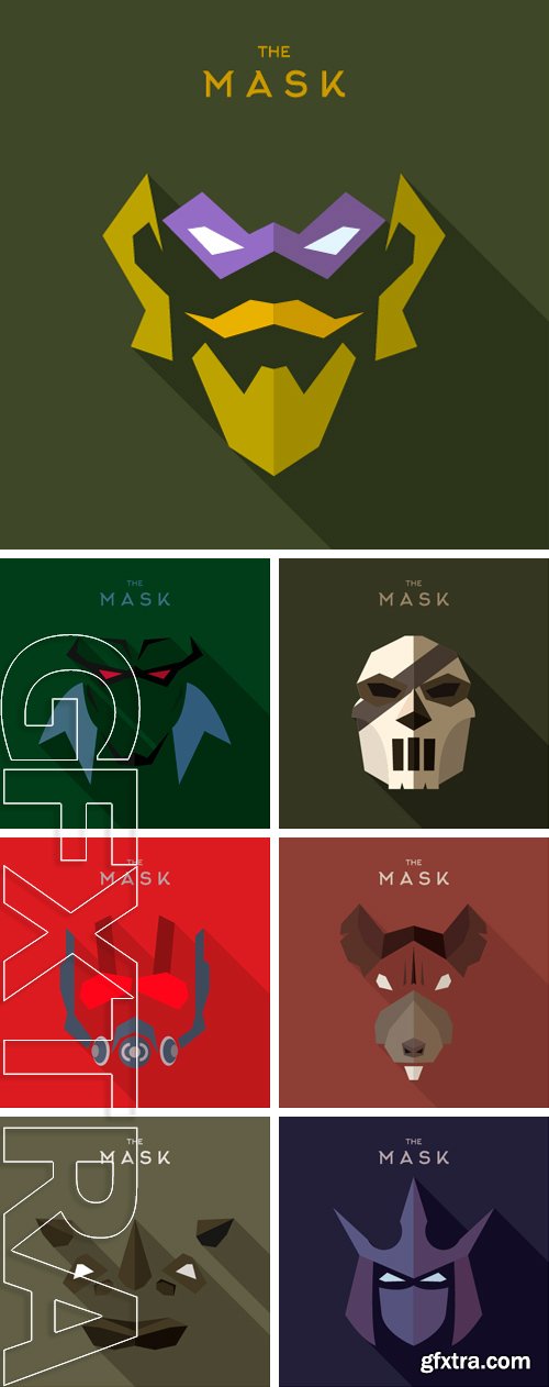 Stock Vectors - Mask Hero superhero flat style icon vector logo, illustrations, villain