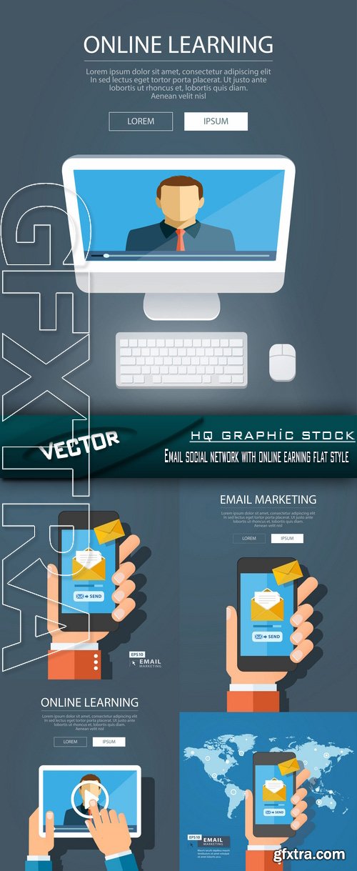Stock Vector - Email social network with online earning flat style