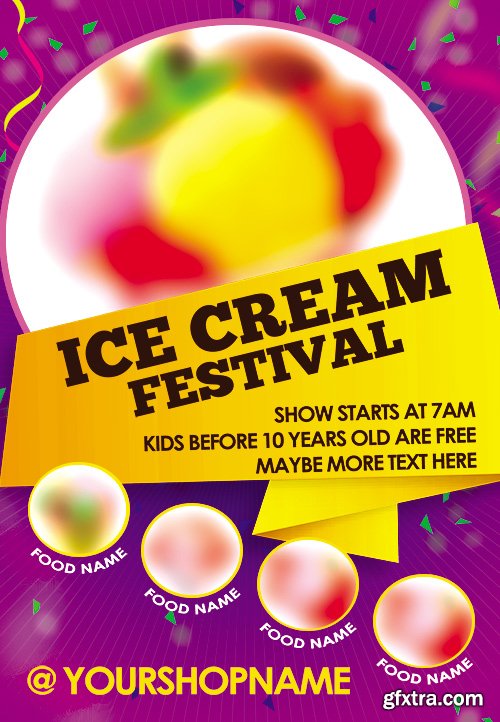 Ice Cream Shop Flyer PSD Template + Facebook Cover